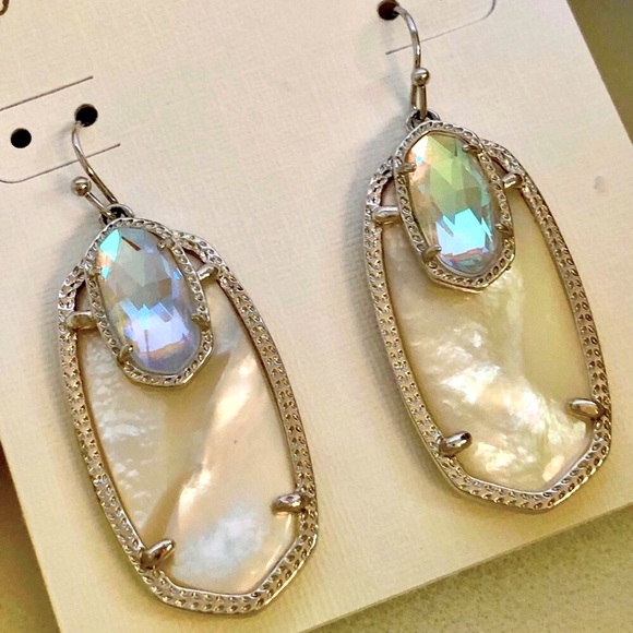 NWT Kendra Scott RARE & Retired Emmy Earrings Silver & Ivory Pearl & Dichroic! - Picture 10 of 15